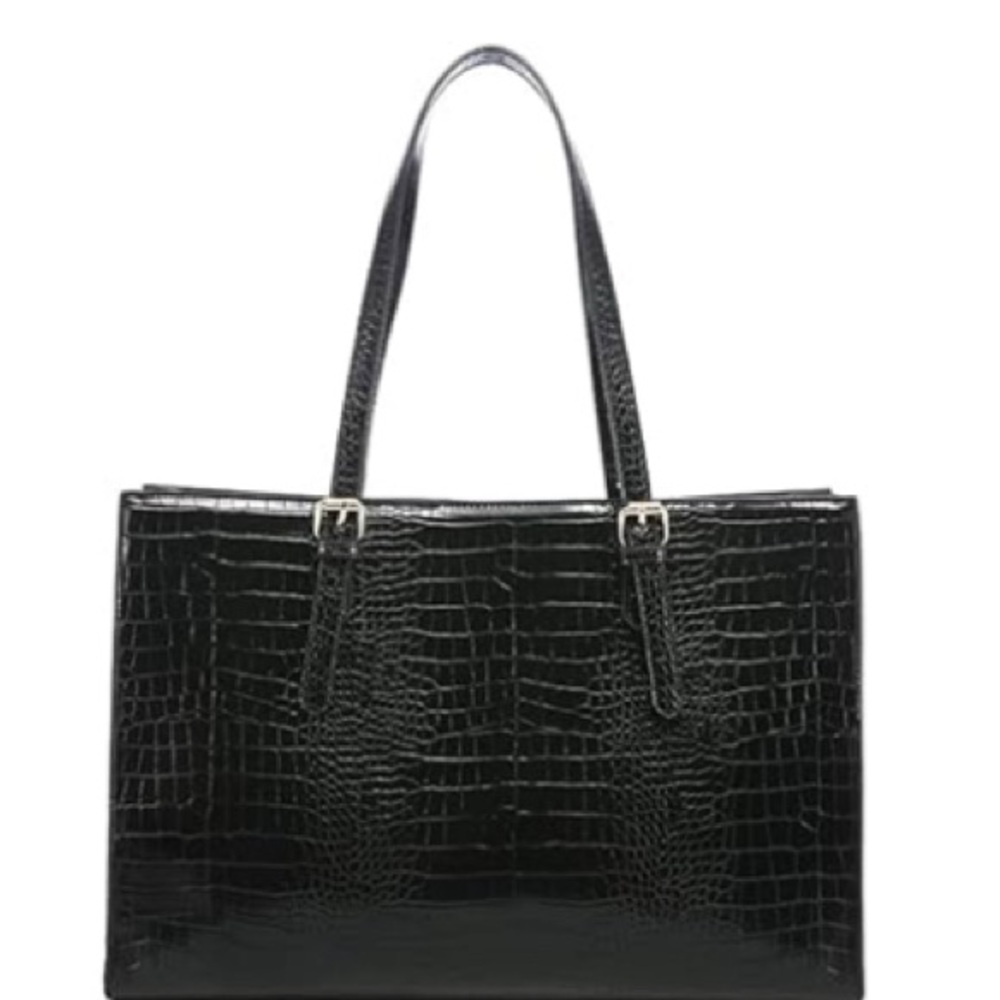 Elegant Black Crocodile-Embossed Tote Bag